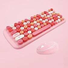 MOFii 2.4G USB Wireless Keyboard + Mouse Set Safety Pink Round Key Cap JAPAN NEW