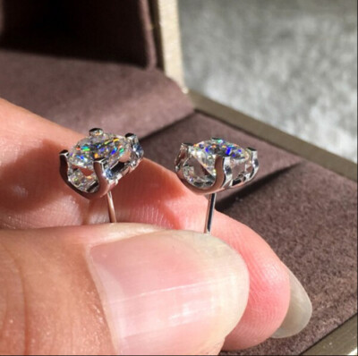7mm Round Lab Created Moissanite Solitaire Stud Earrings 18K White Gold Finish