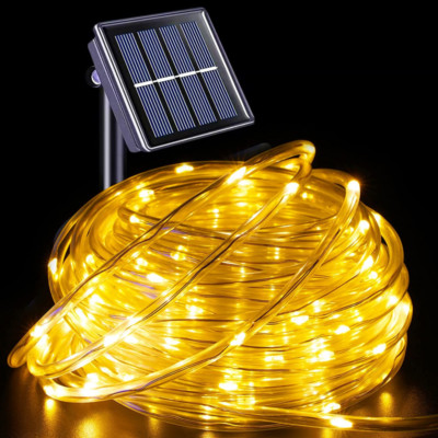 Solar Powered Rope Fairy String Lights Waterproof Outdoor Garden Pool Decoration