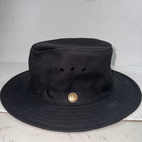 Goorin Bros Black Canvas Hat Brown Strap Size Small Water Proof