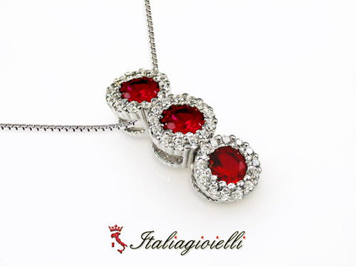 Raggiante Collana Trilogy Rubino Donna in Argento 925 rodiato Oro Bianco - Foto 5 di 7