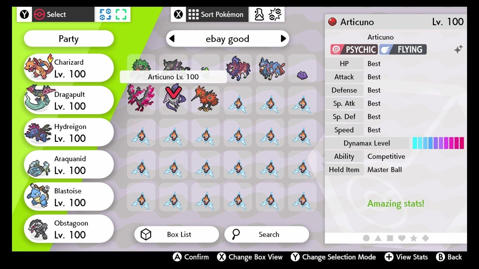 Pokemon Sword and Shield Shiny Articuno 6IV Competitively Trained