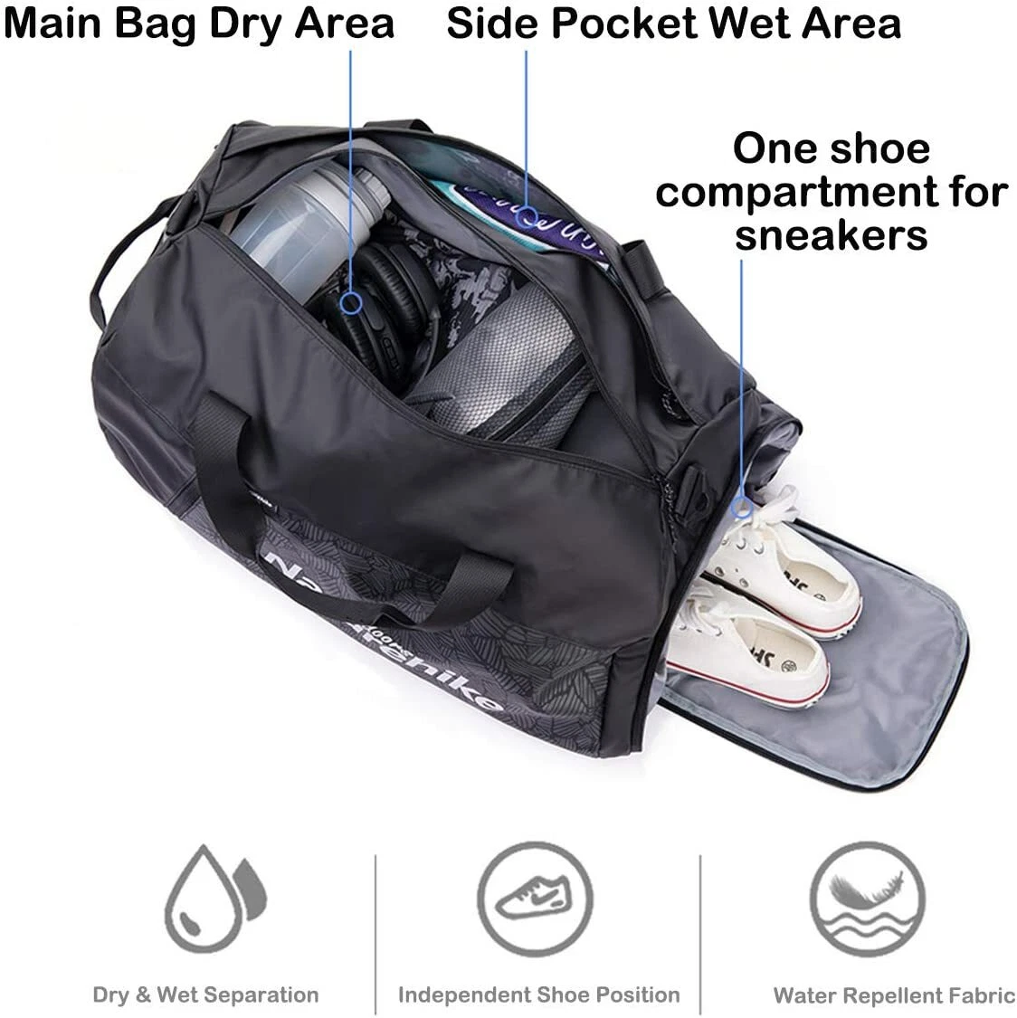Sports Gym Bag Travel Duffel bag with Wet Pocket Shoes Compartment