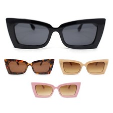 Womens Narrow Rectangle Square Cat Eye Mod Plastic Sunglasses