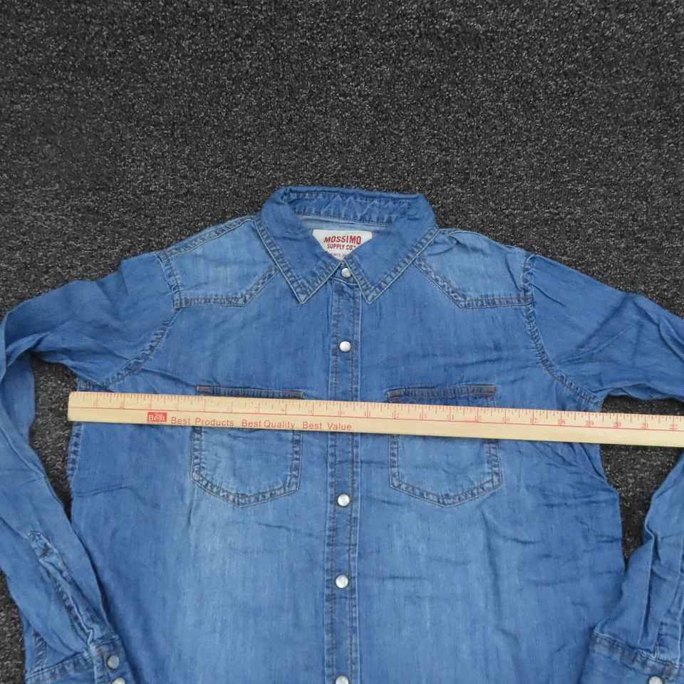 Mossimo Supply Shirt Womens Small Blue Boyfriend Fit Snap Button Up Long Sleeve - Изображение 2 из 4