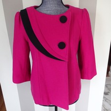Lux Women Wool Blend Pea Coat 3/4 Sleeve Sz S,magenta Black Ug