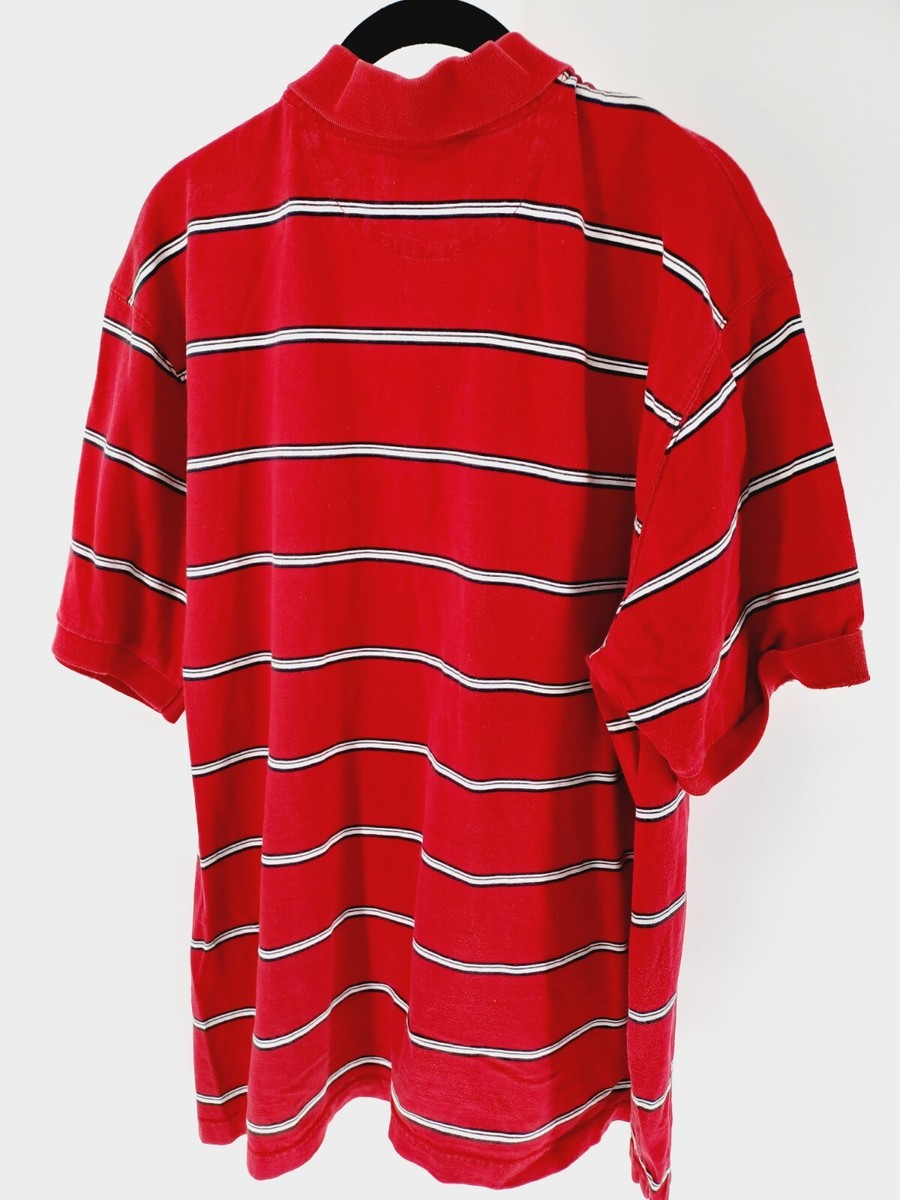 Chaps Polo T-Shirt Men's XXL Red Stripes Short Sleeves 1/4 Botton