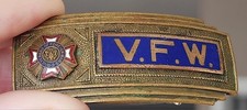 VINTAGE BRASS ENAMEL FRATERNAL BELT BUCKLE VFW VETERANS OF FOREIGN WARS