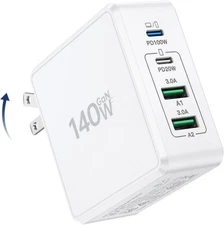 140W USB C Wall Charger,GaN III 4-Port Fast Charging White-1(Foldable Plug) 