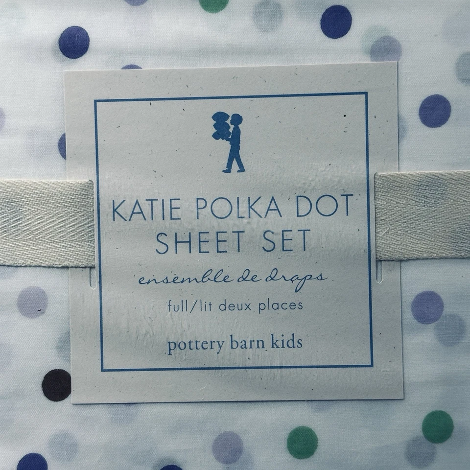 Juego de sábanas Pottery Barn Kids COMPLETO Katie púrpura verde lunares NUEVO Foto 2 de 4
