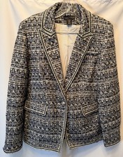 House Of Harlow 1960 Women s Size Medium Midnight Boucle Tweed Blazer Blue White