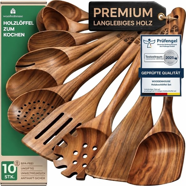 KochlöFfel Holz Set 10-Teilig Aus Teakholz, HolzlöFfel Und Pfannenwender-image