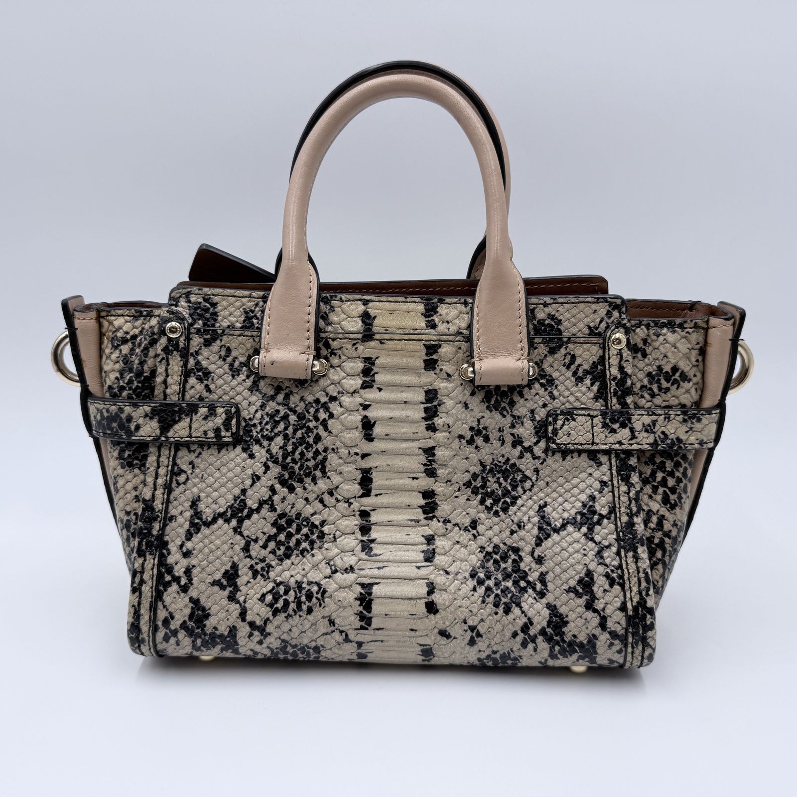 COACH Python Pattern Leather 2WAY Handbag Beige W… - image 3