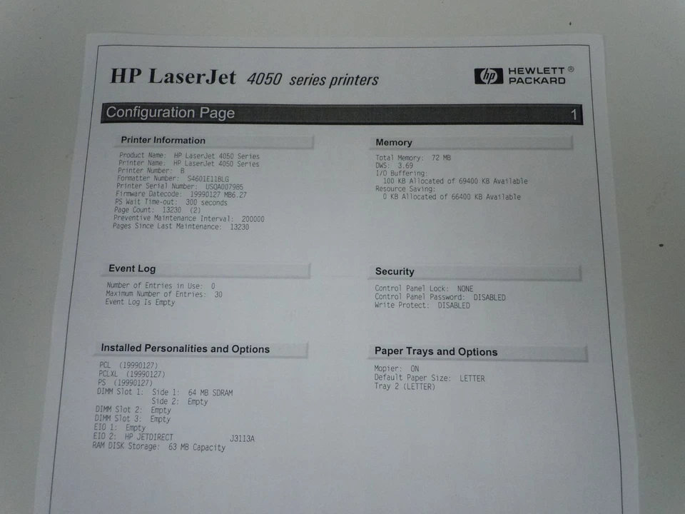 HP LaserJet 4050n Printer Low Pages 13,320 *72mb Memory upgrade *1-Year Warranty - Image 2 of 4