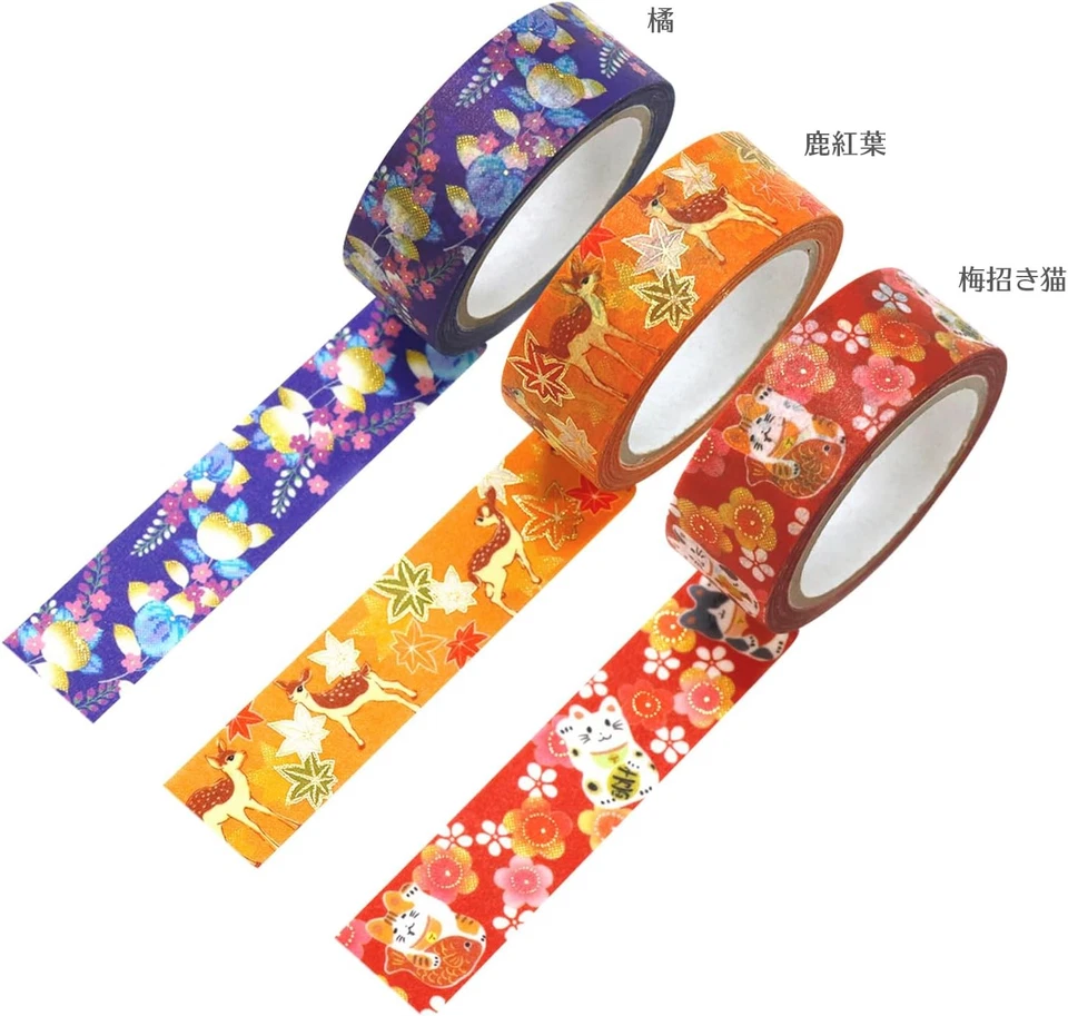 Juego de cinta adhesiva Kamisoi - Kimono Beauty - Washi japonés - 3 rollos NUEVO Foto 4 de 4