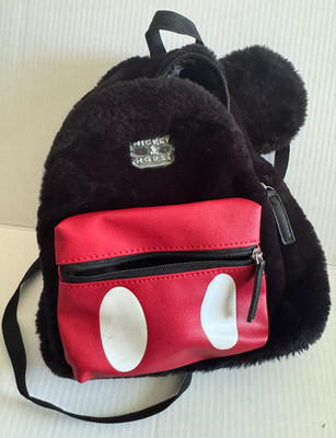 Disney Bioworld Mickey Mouse Mini Backpack Purse Soft Fuzzy Faux Fur with Ears
