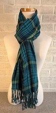 Cotton Crinkle Scarf Turquoise Green Navy 22" W x 72" L 3" Fringe Excellent