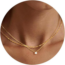 Dainty 14K Gold Plated/Silver Cubic Zirconia Necklaces for Women, Simple CZ Jewe