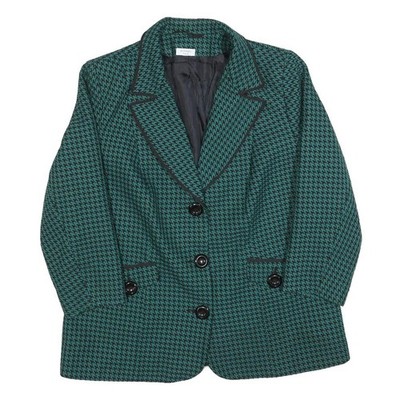 Damen Blau Schwarz Hahnentritt Knopf Blazer Jacke Polyester L