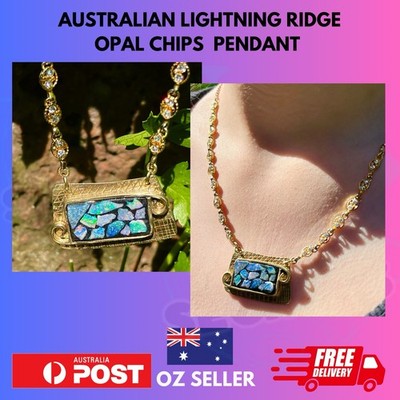 LightningRidge Opal Chip Inlay Necklace Pendant OOAK Handcrafted Artisan Jewelry
