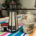 2 Vintage Stained Glass Lighthouse Lamp Tiffany Style /Athena Angel Light
