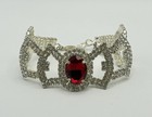Red Crystal Rhinestone Bracelet Silver Tone Statement Diamante Vintage Style