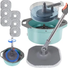 Spin Mop and Bucket Set with Separate Dirty and Clean Water,360° Spin Mop 