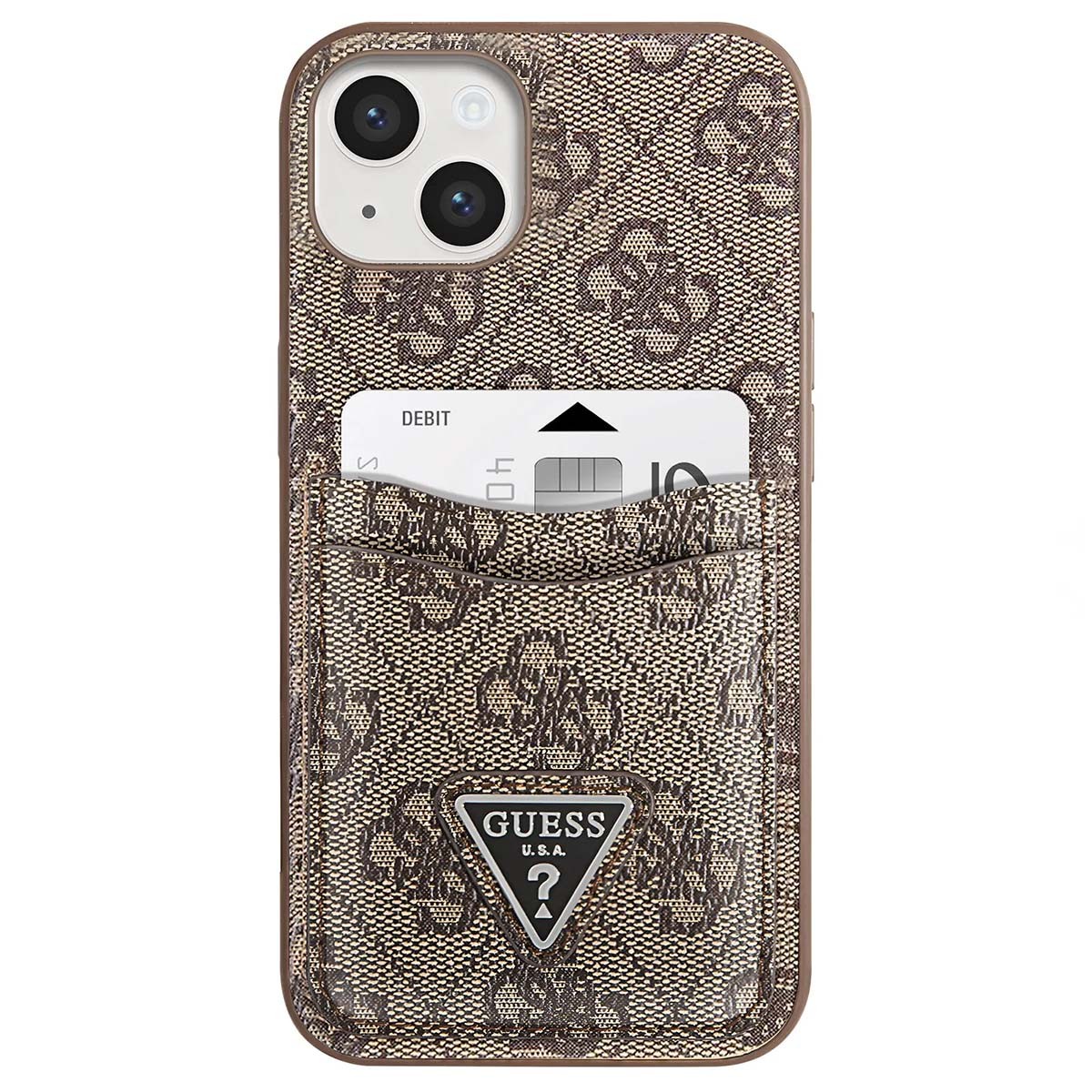 Coque Guess pour iPhone 14 Plus marron pour protéger votre écran et ranger vos cartes