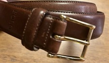 Polo Ralph Lauren Italian Leather Saddle Belt Top Stitched Goldtone Buckle Sz 36