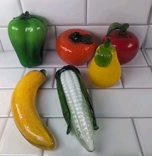 Vintage 6 Piece Lot Murano Style Hand Blown Glass Fruits  Vegetables Decor