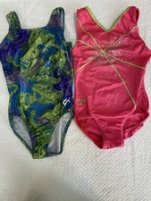 Lot of 2 GK Elite Gymnastics Leotards - Girls Adult Small AS - Pink Swirl