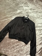 Zara  Black Satin Cropped Bomber Jacket Women Size M
