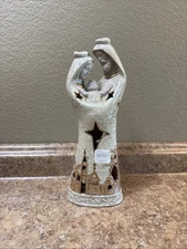 Ceramic Nativity Mary Jesus Holy Family Glazed Unglazed Pottery Tea Light Tall
