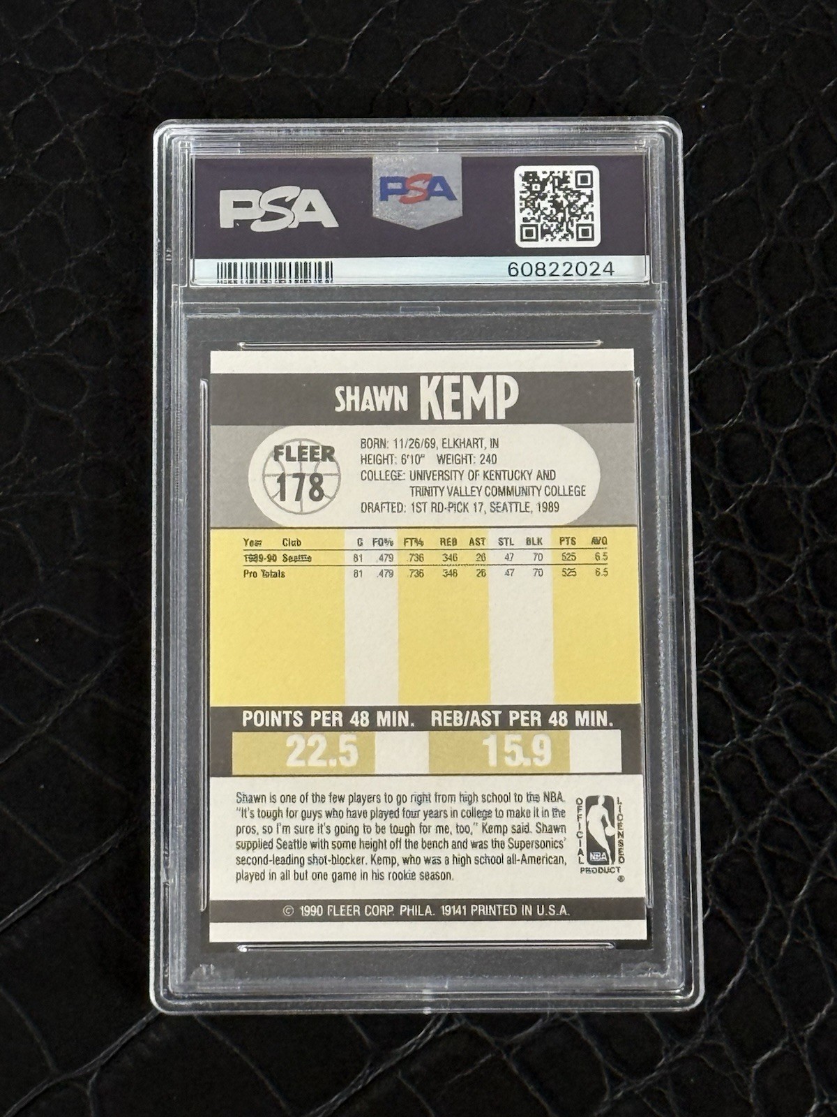 1990 Fleer Basketball Shawn Kemp PSA 10 Rookie Card GEM MINT #178 NBA All Star view 2