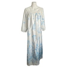 Vintage Givenchy Intimates Paris Blue Floral Lace Nightgown Sz Med Slip Coquette