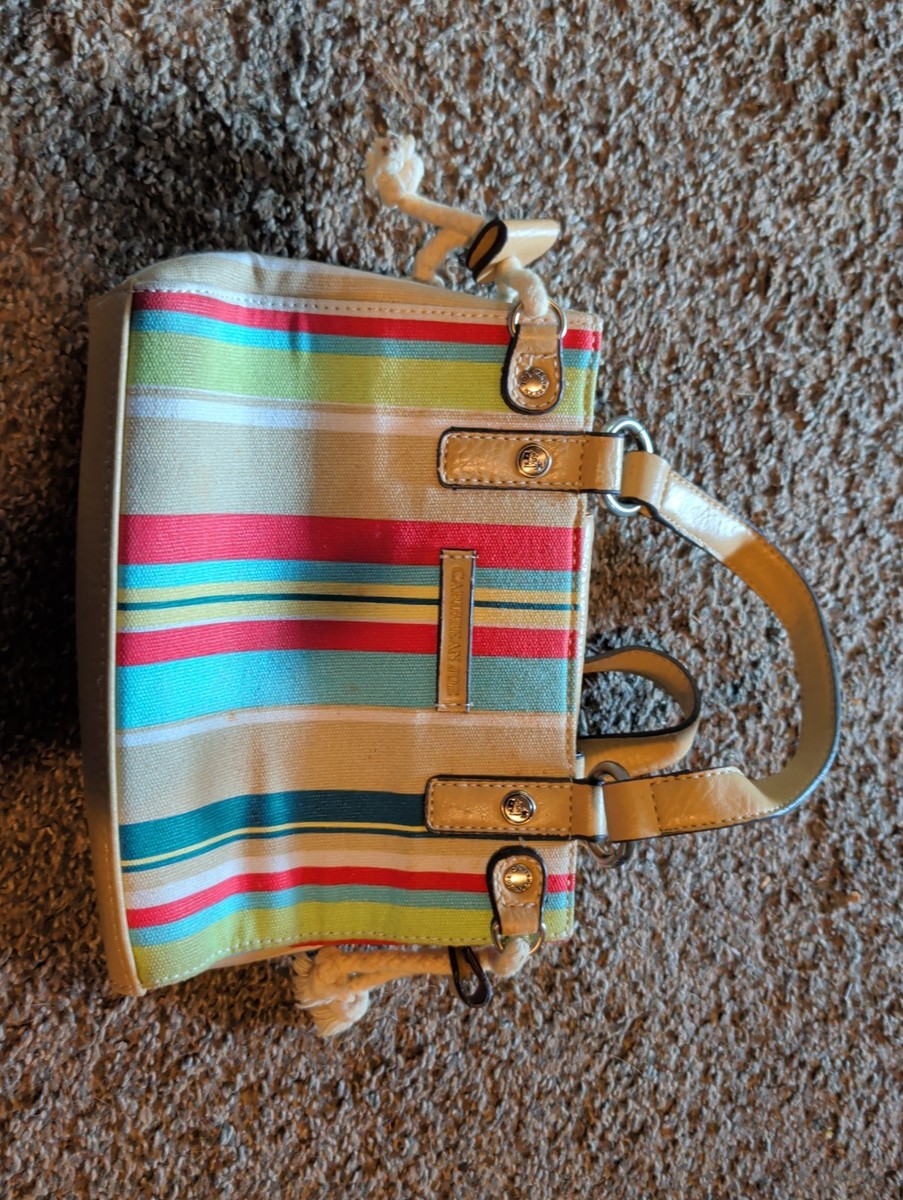 Caribbean Joe Striped Canvas Handbag Purse With Rope Accents
