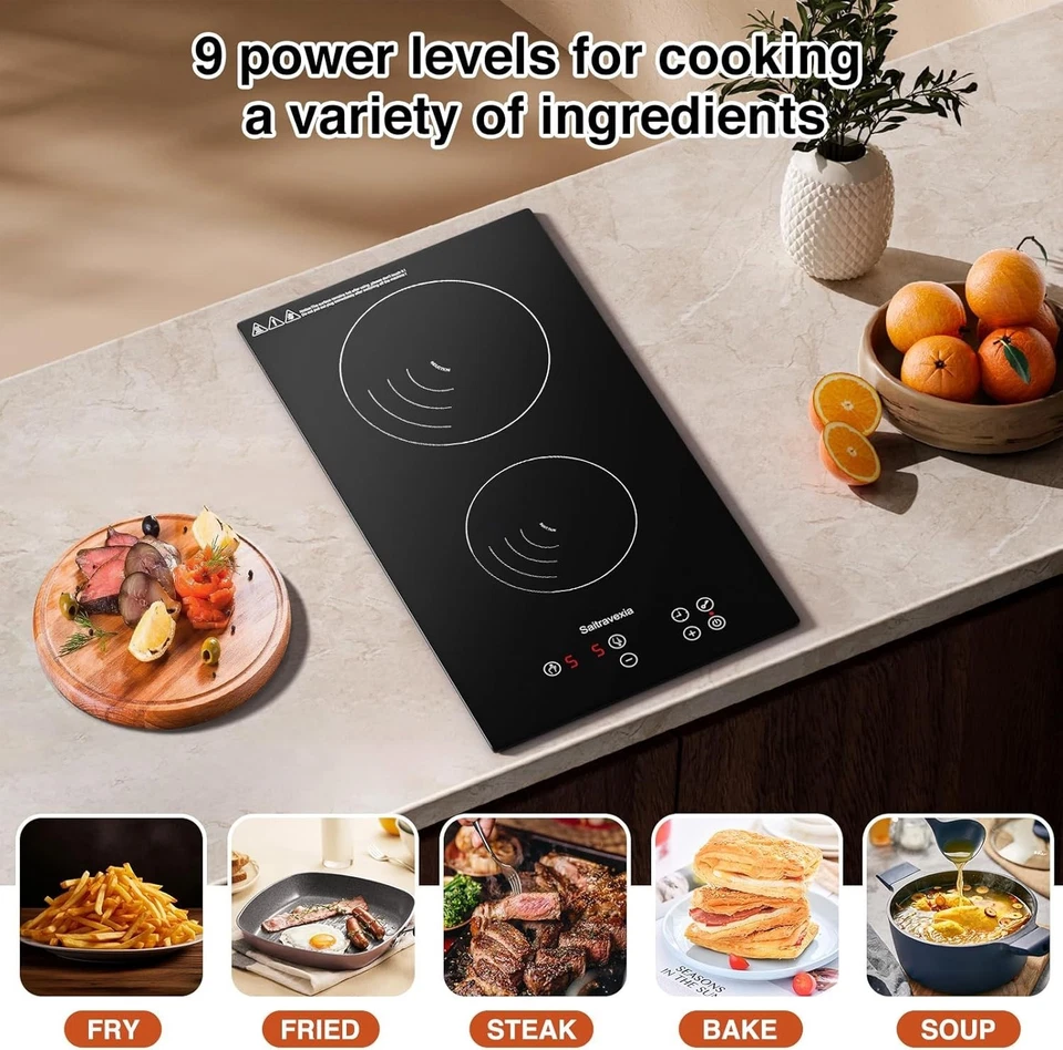 Placa de Inducción Doble 3300W Incorporada 12" Doble Quemador Control Táctil Foto 4 de 4