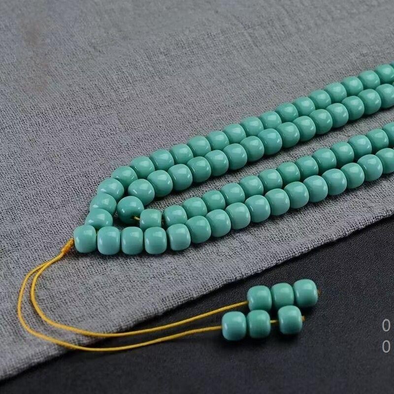 9 mm Natural Turquoise Old Style Bead 108 Necklace Pendant Chain Unisex Jewelry