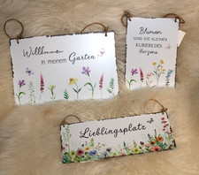 Gartenschild zum Hängen, Weiß - blumig, 3 verschiedene Schilder wählbar, Metall