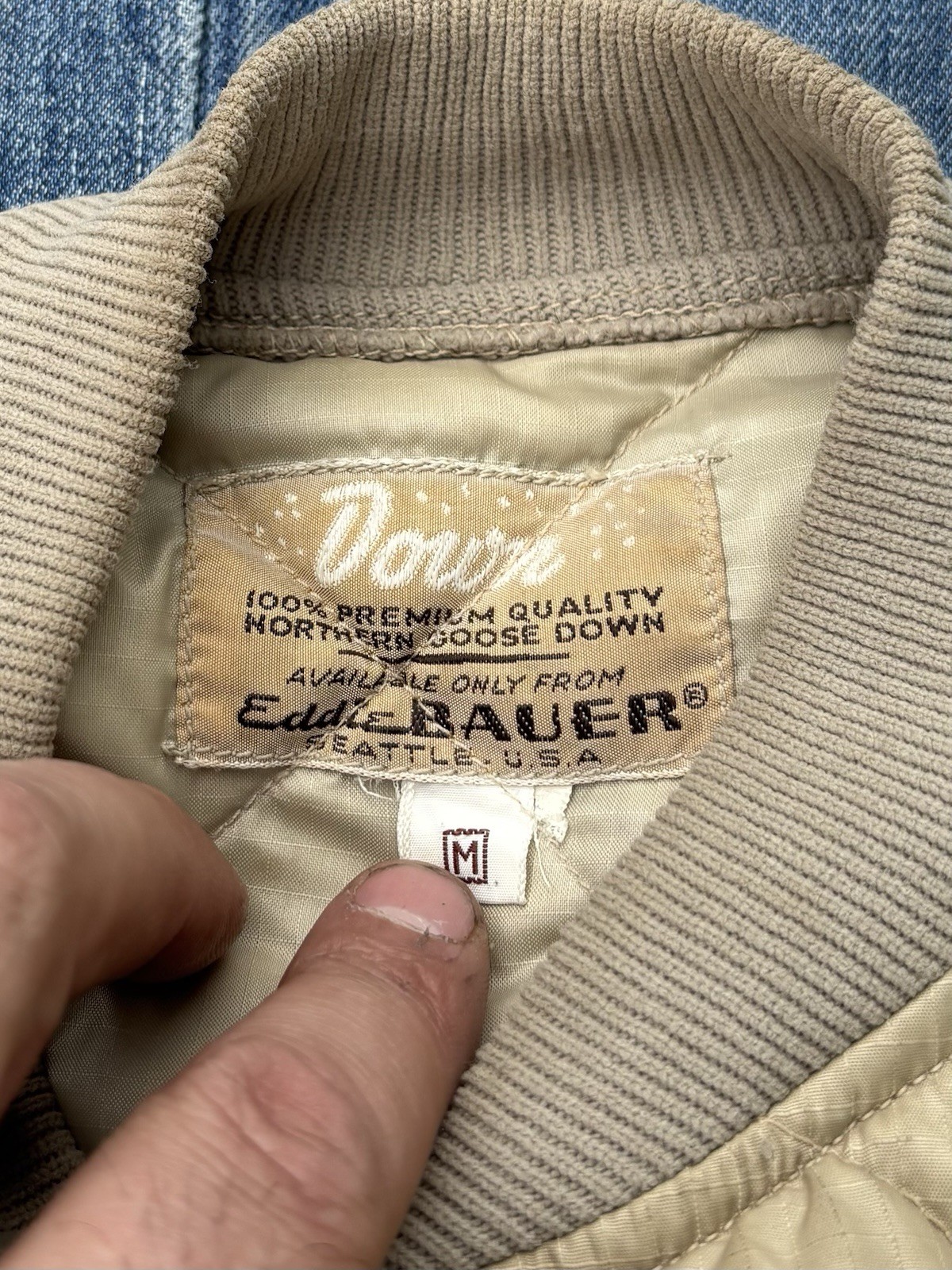 Vtg 1950s Eddie Bauer Down Jacket Snap Closure Tan Size Medium Rare Puffy image 2