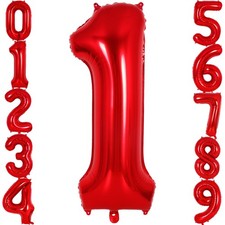 Red Number 1 Balloon 40 Inch, Big Large Foil Helium Number Balloons, Jumbo Gi...