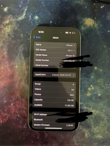 Apple iPhone 15 - 128GB - Blue (Unlocked) esim(CA) W/ Apple Care + - Photo 4 sur 5