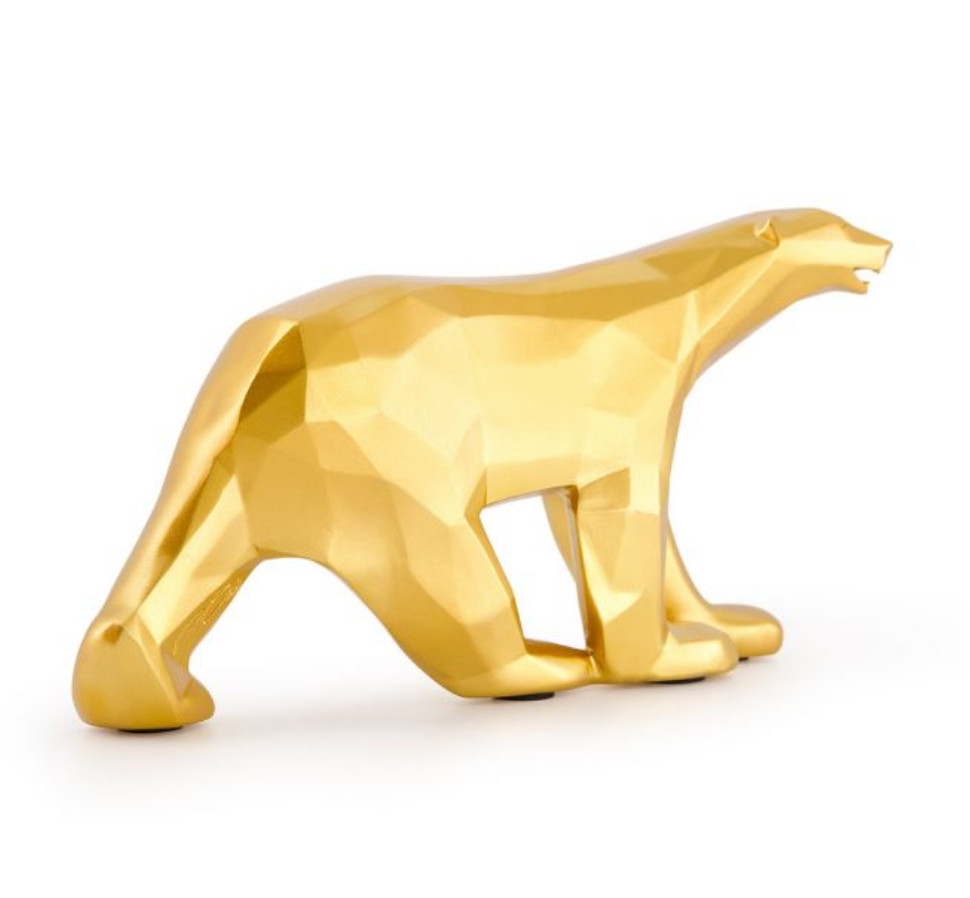 Ours Pompon Gold signé Orlinski, sublimez votre bureau moderne avec une statue facettée dorée