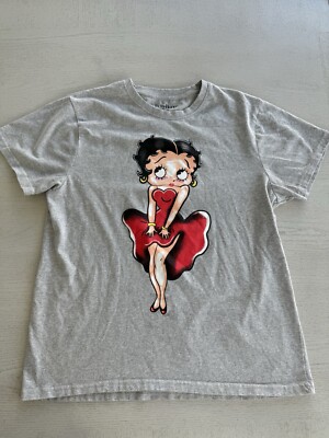 BETTY BOOP Women's Short Sleeve Tee T Shirt in Grey Size Large
