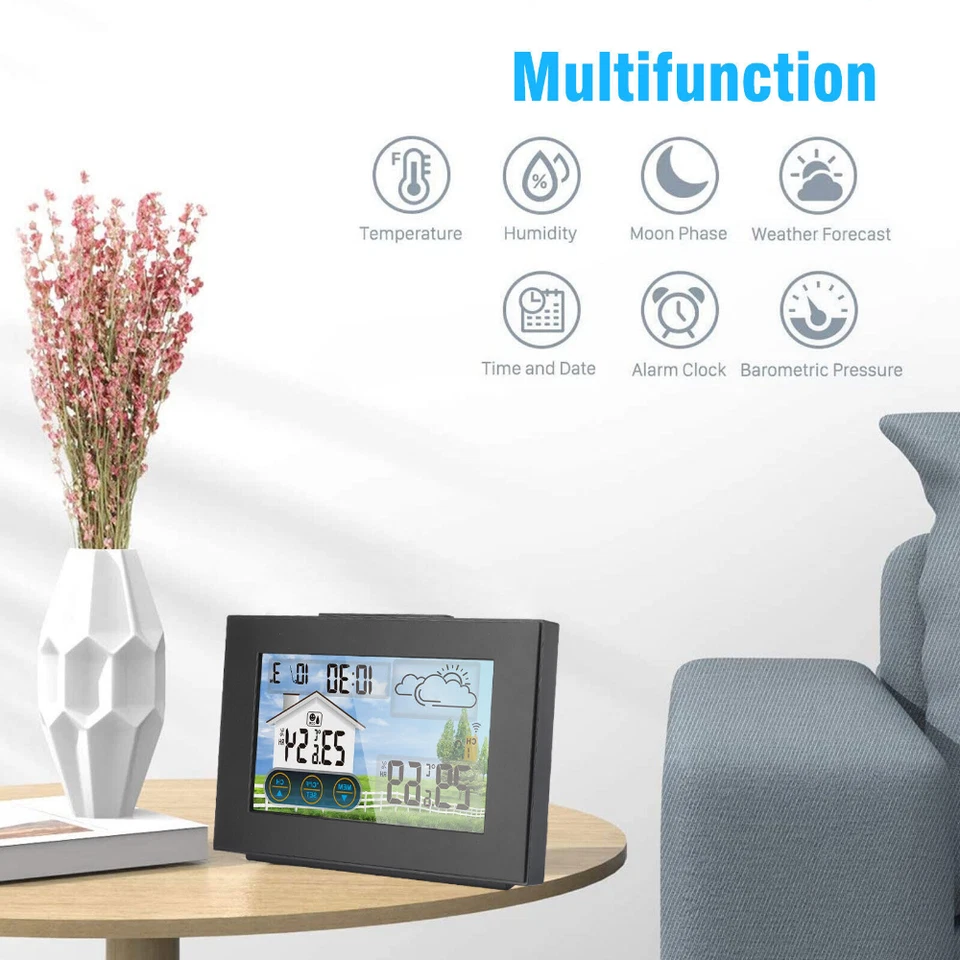 Digital LCD Indoor & Outdoor Weather Station Clock Calendar Thermometer Wireless - Image 4 of 4