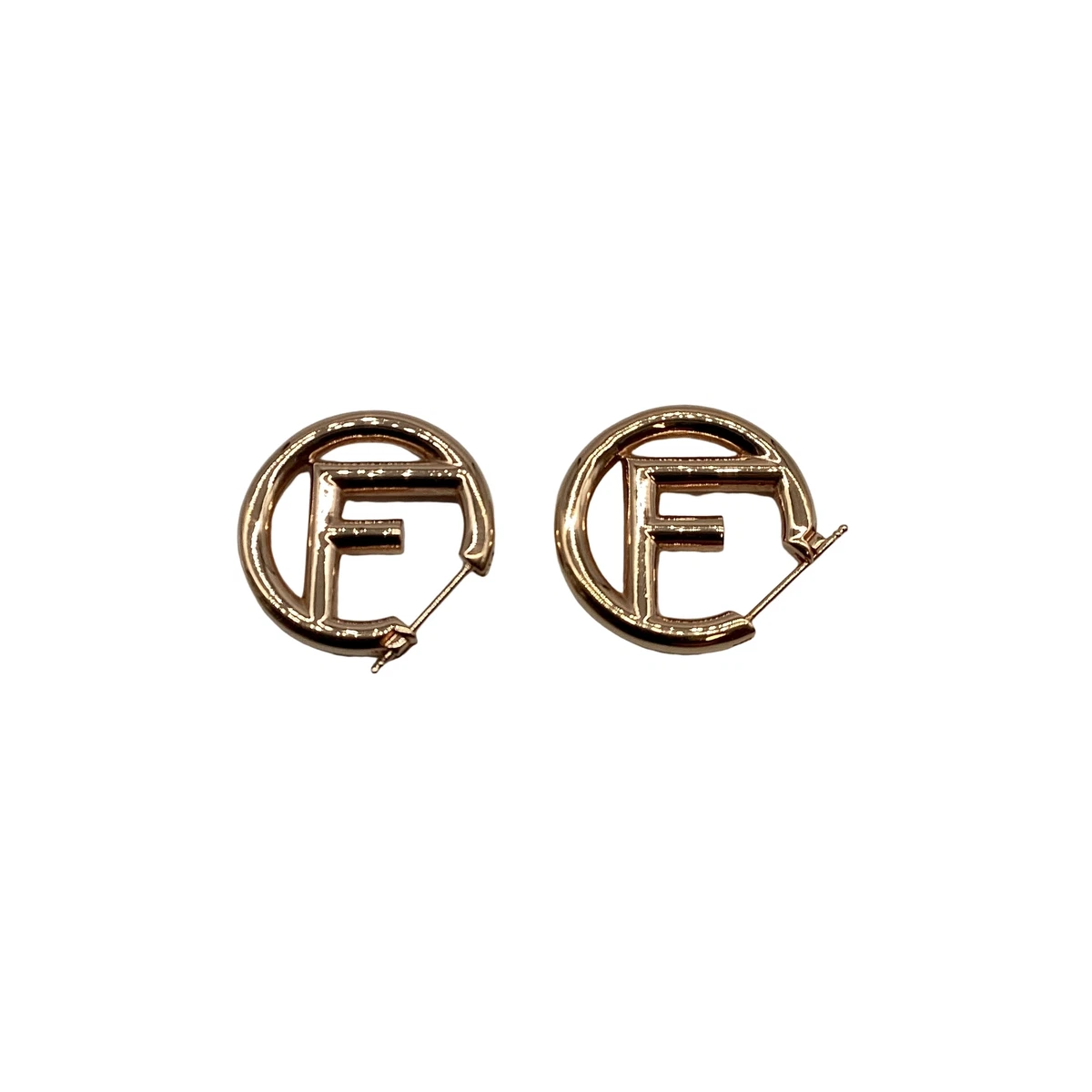 Authentic FENDI F LOGO Hoop Earrings Gold #36631286