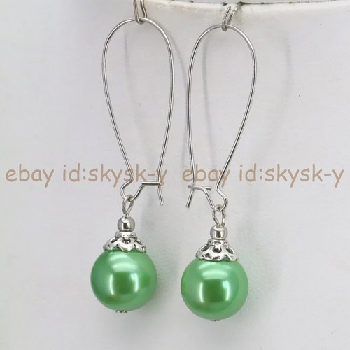 Multicolor South Sea Shell Pearl Round Beads Silver Hook Dangle Earrings - Picture 34 of 50