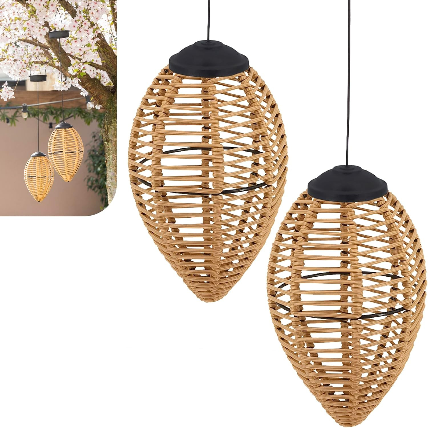 Pearlstar Lanterne Solari In Rattan Per Esterno - Sospensione Con Catena, Luce Calda, Bohémien Per Giardino E Balcone