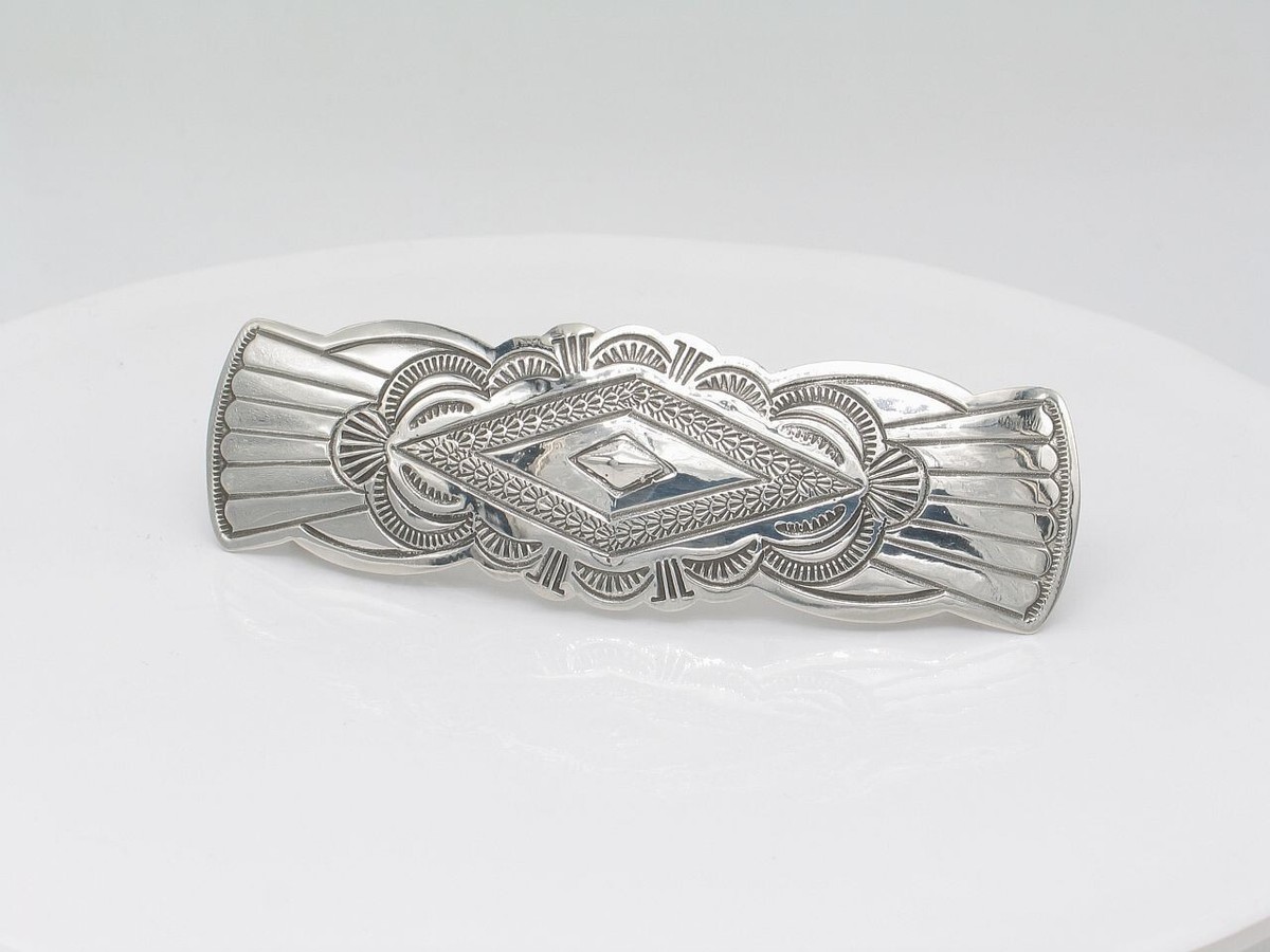 Native American Sterling Silver Large Hair Barrette Navajo 
