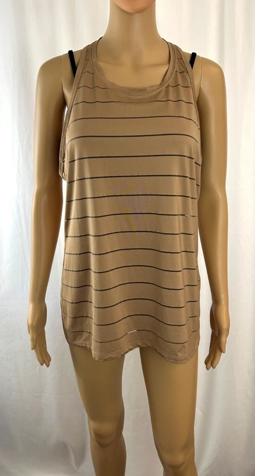 Camiseta sin mangas para mujer Athleta tostada/marrón espalda deportiva, rayas horizontales transparentes talla M Foto 2 de 4